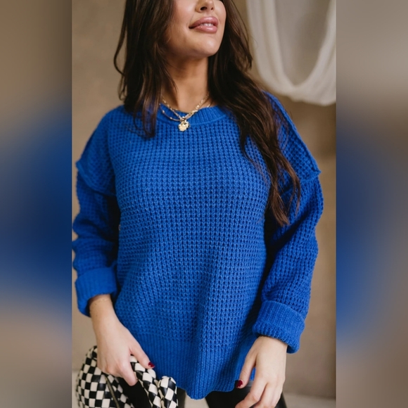 Royal Blue Long Sleeve Sweater - Picture 2 of 10